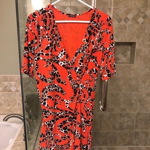 Coral leopard print wrap dress